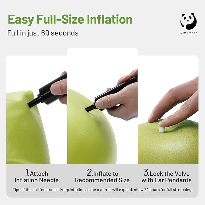 Slim Panda Pilates Ball, 9 Inch Small Exercise Ball, Anti Burst Mini Yoga Ball for Stability, Workout, Barre, Core Strength, Physical Therapy, Balance, Stretching