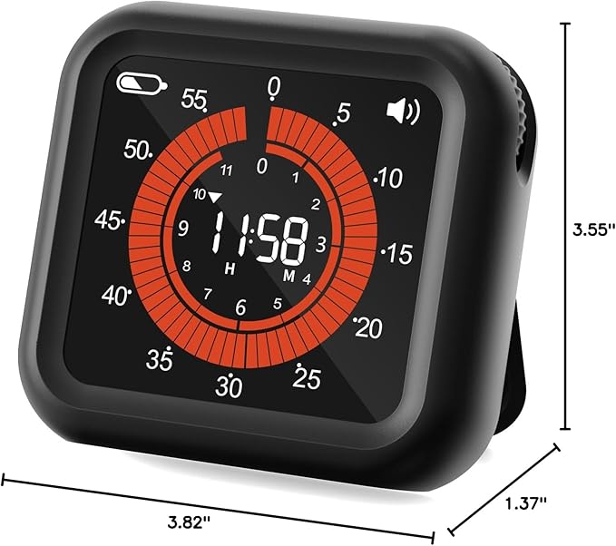 Digital Visual Timer - Large Display Magnetic Countdown Timer with Adjustable Volume and Brightness, 11H59M Memory Function for Kitchen, Classroom, Study Time Management, Seniors & Teachers