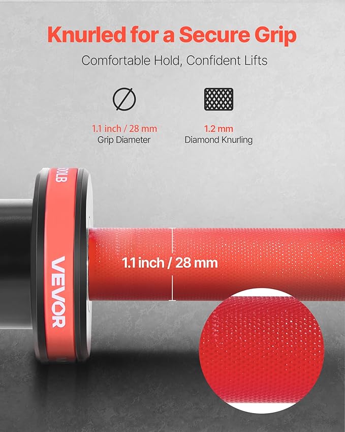 VEVOR 7FT/6FT/4FT Olympic Barbell Bar, Fits 2-Inch Weight Plates, Barbell Bar with Knurled Grip for Strength Training, Weightlifting, Squat, Deadlift, Bench Press, Curl, Overhead Press, 500lbs/700lbs/1000lbs Capacity