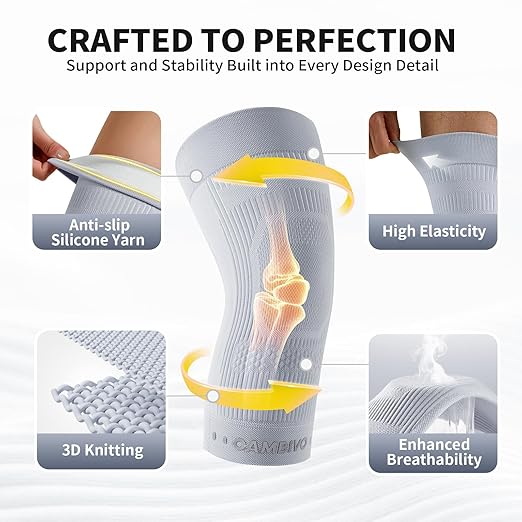 CAMBIVO Knee Brace for Women and Men (2 Pack), Ultra-Thin Lightweight Knee Compression Sleeve (Gray, XX-Large)