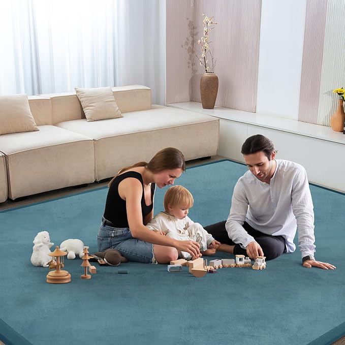 Baby Play Mat for Floor Nursery Rug Muscle Mat Area Rug Playroom Rug 59"x59" Playpen Mat Memory Foam 1.3" Thick Crawling Mat for Babies,Toddlers, Infants, Kids,Indigo