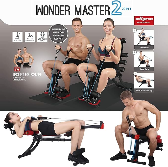 BODY RHYTHM 22 in 1 Wonder Master Core & Abdominal Workout Equipment, Foldable & Adjustable Rowing Machine, Core Strength Training& Abdominal Exercise Trainers with 22 Ways to Exercise for Home Gym.