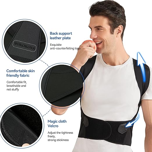 VOKOKOYA Posture Corrector for Women and Men,Adjustable Shoulder Straightener,Back Support Brace,Upper Spine scoliosis, hunchback Black Large