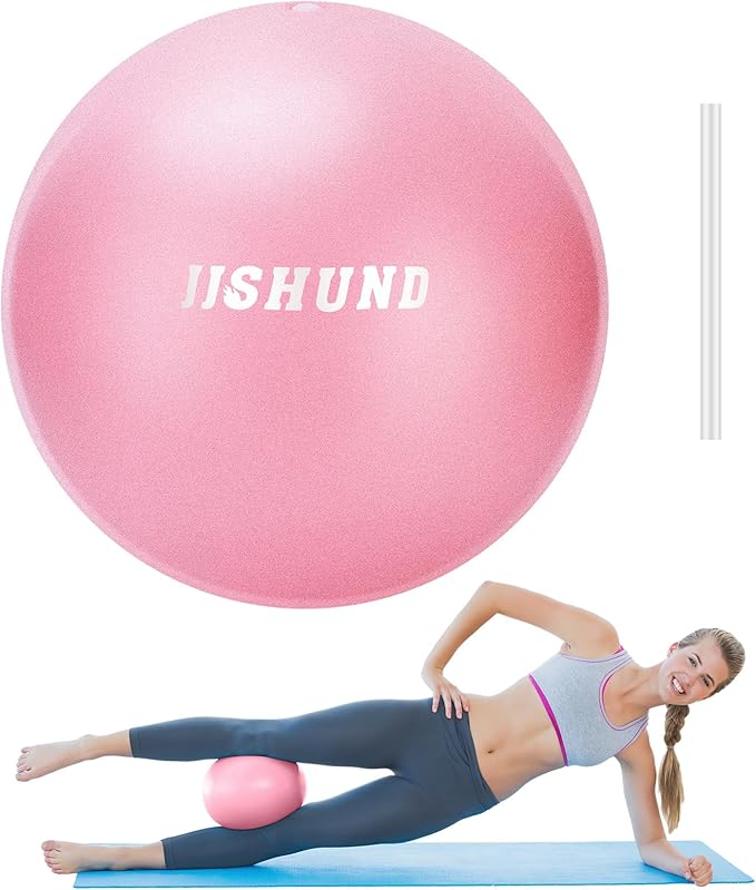 jjshund Pilates Ball, 9 Inch Small Exercise Mini Soft Workout Yoga Ball with Exercise Guide, for Home Gym Yoga, Pilates, Core Training, Workout, Balance, Stability