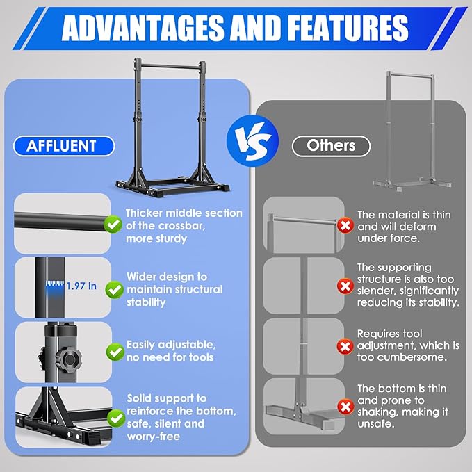 AFFLUENT Pull Up Bar Stand Free Standing Pull Up Bar Station 8 Adjustable Heights Power Tower for Home Gym Workout 330lbs Capacity