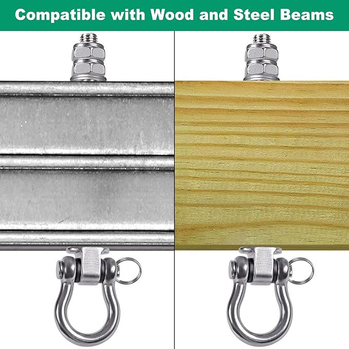 SELEWARE Heavy Duty Bearing Swing Hangers, 6 Pack Stainless Steel Swing Set Hooks for Wood and Steel Beam, for Hammock, Yoga Swing, Porch Swing, Heavy Bag, 5" x M2/5", 1500LB Capacity