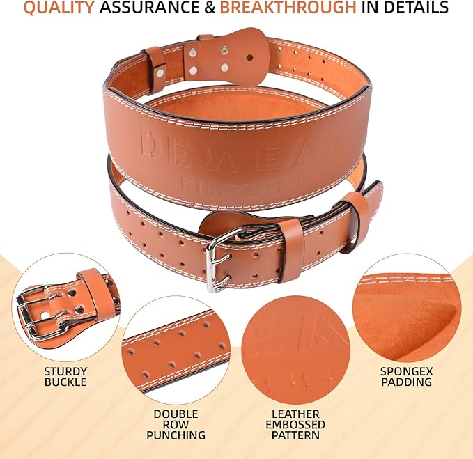 Leather Weight Lifting Belt, 4”& 6”Padded Lumbar Back Support, 10 Adjustable Holes, Gym Weight Belt Ideal for Deadlift, Powerlifting, Bodybuilding and Squat