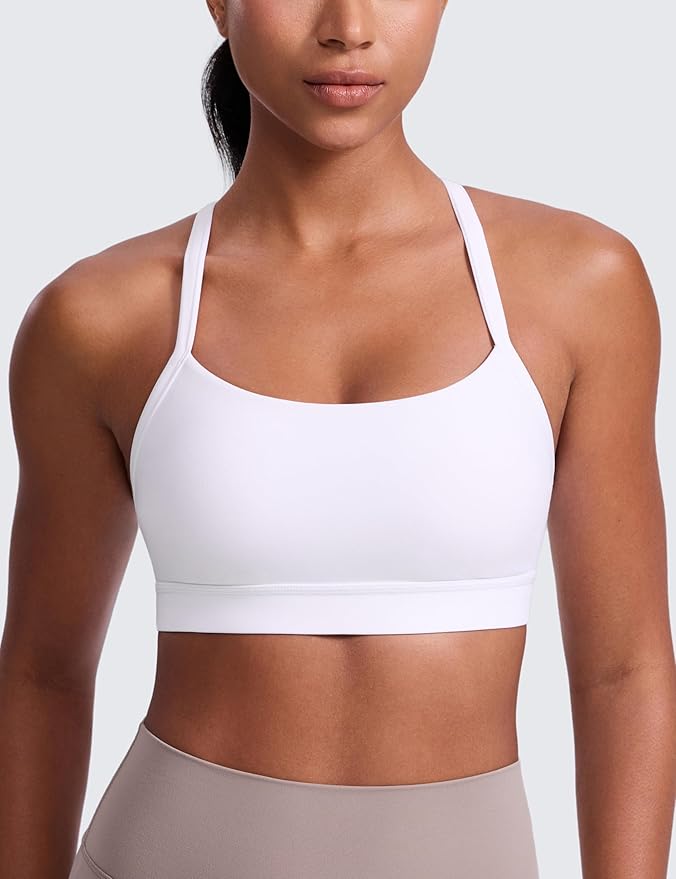 CRZ YOGA Butterlift Cut-Out Cross Back Sports Bras for Women - Medium Impact Adjustable Thin Straps Pilates Padded Gym Tops
