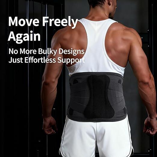 Lower Back Brace for Women Men, Adjustable Lumbar Support with 3D Pad, Breathable Ergonomic Support Belt with Metal Stays for Work, Lifting, Drive, Black,Size L,Waist 38"-45"