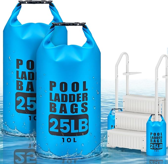 2 Pack 10L/25LB Pool Step Weights Sand Bags – Waterproof 500D PVC Ladder Weights, Pool Sand Stair Weights for Above Ground and in-Ground Pool Steps