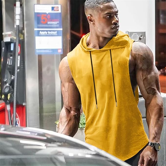 Babioboa Men's Workout Hooded Tank Tops Sports Training Sleeveless Gym Hoodies Bodybuilding Cut Off Muscle Shirts