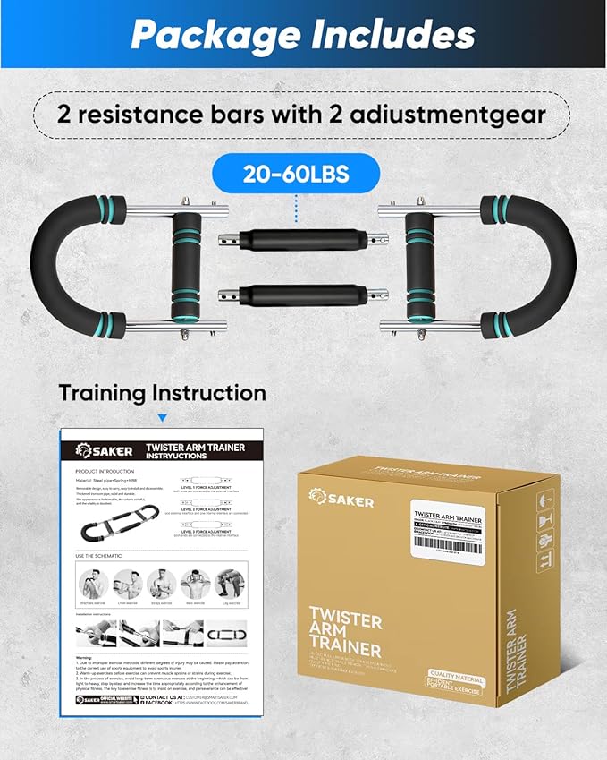2026 New Saker PowerTwist Arm Trainer, Adjustable Forearm Strengthener, Arm Exercise and Chest Workout Equipment for Home Gym, for Men, Ideas for Fitness Enthusiasts