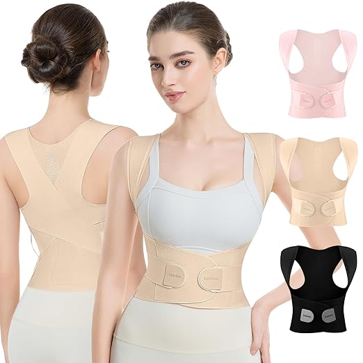 babaka Posture Corrector for Women, Invisible Lightweight Adjustable Back Brace for Upper and Lower Back Pain Relief, Hunchback, Hump, Scoliosis, Thoracic, Spine Corrector Under Clothes (Beige, Small, Waist: 25''-30'')