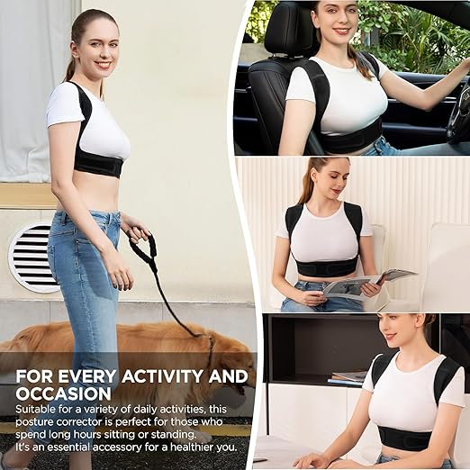 Vicorrect Posture Corrector for Women and Men, Adjustable Upper Back Brace for Clavicle Support and Providing Pain Relief from Neck, Shoulder, and Upper Back (Black, Small/Medium)