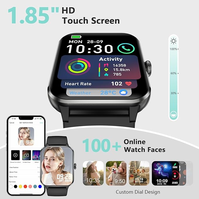 Blackview 2026 Smart Watch (Answer/Make Calls), Fitness Watch for Men and Women with Heart Rate/SpO2/Sleep Monitor/2 Straps, 100+ Sports Modes, IP68 Waterproof Activity Tracker for Android/iPhone