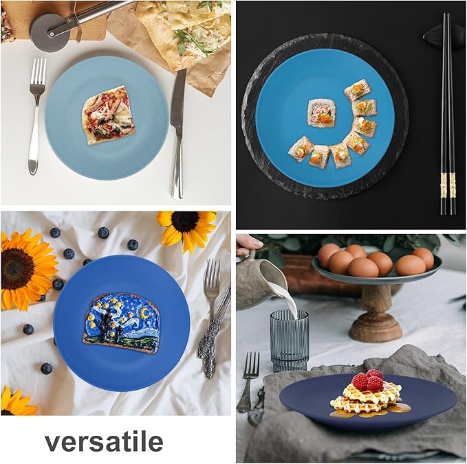 Wrova Wheat Straw Dinner Plates 9 Inch Unbreakable Set of 8 - Dishwasher & Microwave Safe Plastic Plates Reusable - Lightweight Plates for Kitchen,Camping,Apartment,Dorm,RV,Party - Ocean Series