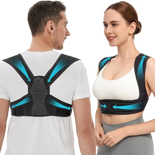 Vicorrect Posture Corrector for Women and Men, Adjustable Upper Back Brace for Clavicle Support and Providing Pain Relief from Neck, Shoulder, and Upper Back (Black, Small/Medium)