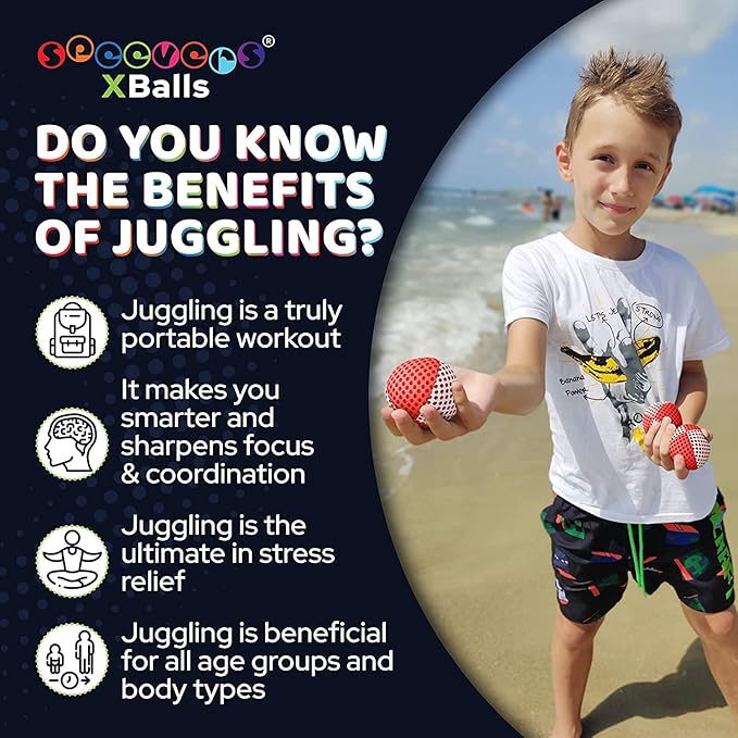 speevers Juggling Balls for Beginners and Professionals Set of 3, 14 Colors Available, 2 Layers of Net and Carry Case, Xballs Juggling Balls (Red - White, 2.5 oz)