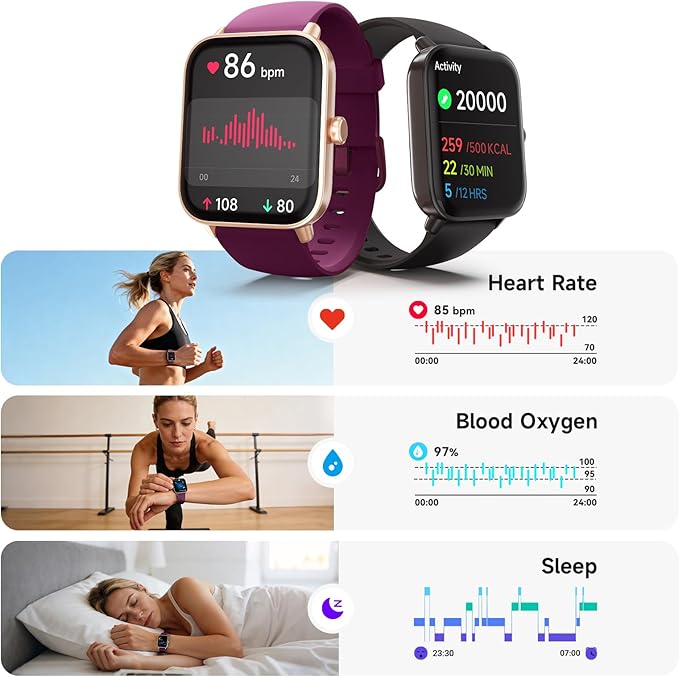 Smart Watches for Men,1.85" HD Display Compatible iPhone/Android (Answer/Make Calls),110+ Sport Modes Fitness Tracker with Heart Rate/Sleep/Sp02 Monitor,IP68 Waterproof (Purple, 1.85)