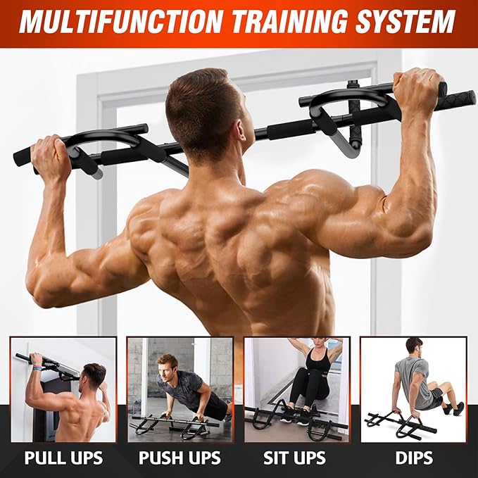 Pull Up Bar for Doorway, Upgrade Chin up Bar for Doorway Without Screws, Portable Strength Training Door Frame Pull-up Bars, Door Workout Bar with Foam Grips for Home