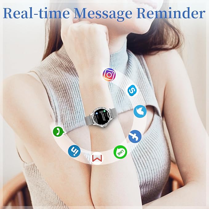 Smart Watches for Women, 1.3”HD Fitness Tracker with Blood Pressure/Heart Rate Monitor, Bluetooth 5.2 Make Calls Smart Watch for Android/iOS Phones, IP68 Waterproof Fitness Watch for Women