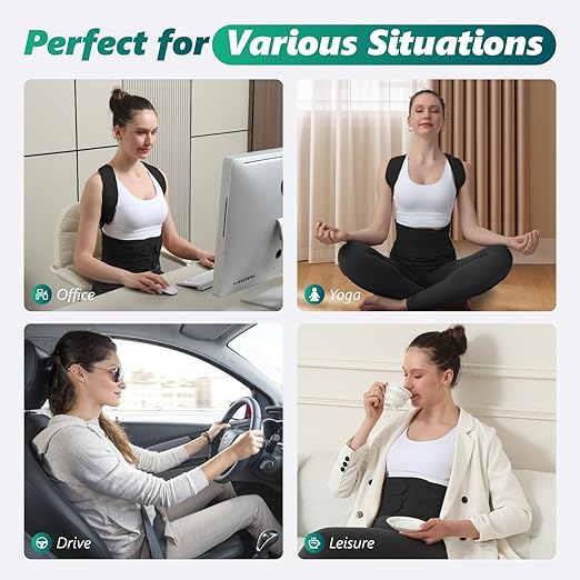 Posture Corrector for Women and Men, Adjustable Shoulder Straightener with Full Back Support, Relief for Lower & Upper Back Pain, Spine, Scoliosis Relief (Black, Small)