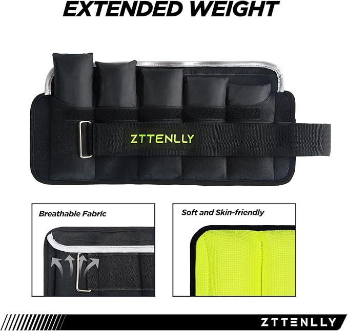 Adjustable Ankle Weights 1-5/10/15/20LBS Pair with Carry Bag - Breathable Fabrics, Reflective Trim - Strength Training Leg Wrist Arm Ankle Walking Weights Sets for Women Men Kids