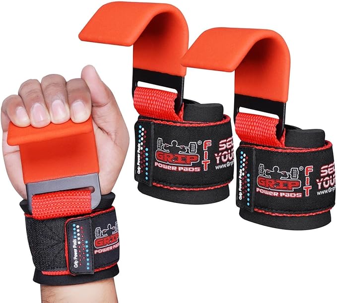 Weight Lifting Rod Hooks Heavy Duty Wrist Wraps Power Weight Lifting Training Gym Grips Straps Set of 2