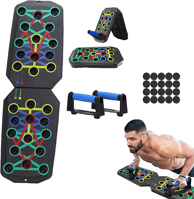 Push-up board, 20 in 1 Exercise Pushup Bar Handles Foldable Home Workout Equipment with Color-Coded System Multi-Functional Pushup Stands for Strength Training, Chest, Arms & Core, Portable Gym for Men & Women Fitness Accessories