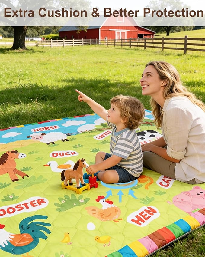Foam Baby Play Mat 71x59, Removable and Machine Washable Cover, Thicken Cushioning Playmat and Perfect for Playpen, Non-Slip Bottom, Easy to Clean for Infants, Toddlers & Babies(Farm)