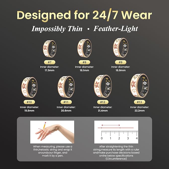 Enamel Craft Smart Ring for Women & Men - No Subscription Fee Fitness Tracker with Sleep Tracking, Heart Rate, SpO2 - IP68 Waterproof for iPhone Android - Activity Tracker, Remote Camera (11)