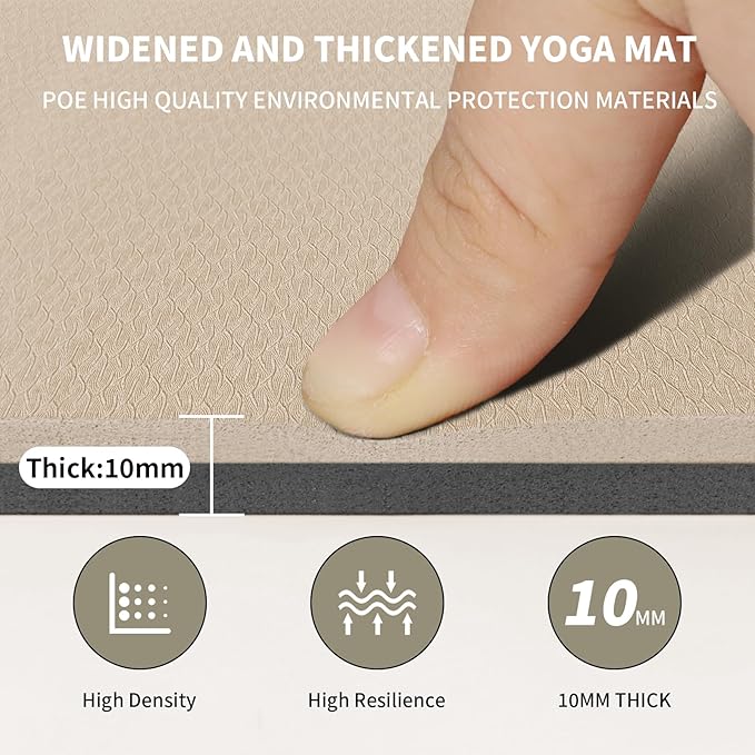 Large Yoga Mat (6'x 4') - Extra Long and Wide Workout Mat for Men and Women, Non-Slip POE 0.32''/0.4'' Thick Fitness Mat, Eco-Friendly Exercise Mat for Home Workouts, Ideal for Yoga and Pilates