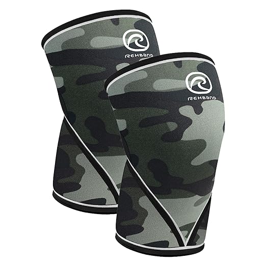 Rehband Classic 7mm V Knee Sleeve for Weightlifting, Competition Grade Powerlifting Knee Sleeve, Compression Sleeve for Crossfit, Squats, Gym & Heavy Lifts, Colour:Camo - 1 Pair, Size:Medium