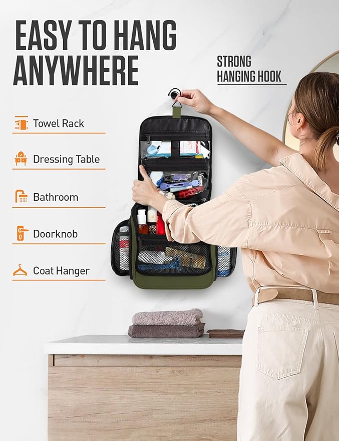 VENTURE 4TH Hanging Travel Toiletry Bag for Women & Men – Large Toiletry Organizer with 18 Compartments, Removable TSA Pouch, Travel Wash Bag for Toiletries, Makeup & Shaving Kit (Dark Green)