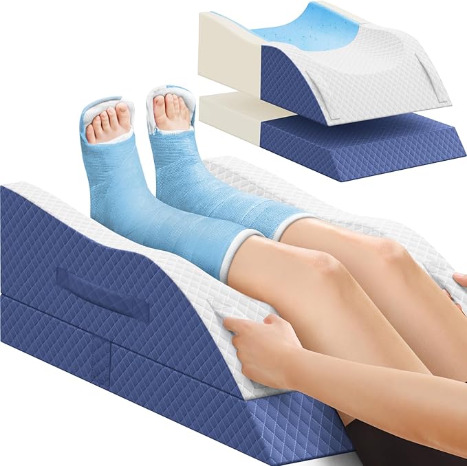 TranquilRelax Elevation Pillows for Leg After Surgery, Memory Foam Adjustable Wedge Pillow for Injury or Rest, Ankle Pillow for Sleeping Blood Circulation Blue/Double Leg