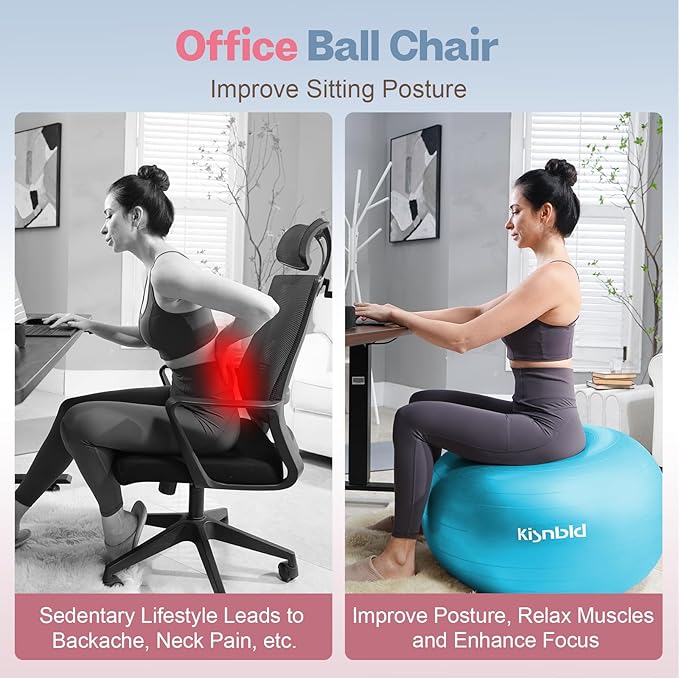 kisnbld Exercise Ball, Extra Thick Yoga Ball for Workout Pregnancy Stability, 4 Sizes Anti-Burst Balance Ball with Foot Pump - Heavy Duty Fitness Ball Chair for Office, Home & Gym