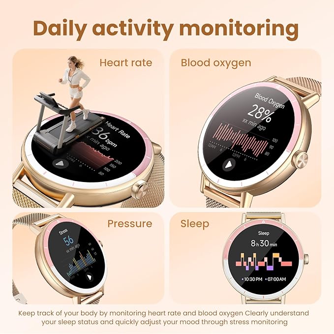 KEEPONFIT Smart Watches for Women Android/iPhone, IP68 Waterproof Fitness Tracker with Bluetooth Calls(Answer&Make), Activity Pedometer/Heart Rate/SpO2 Monitor/100+ Sports Model (Silver Blue)