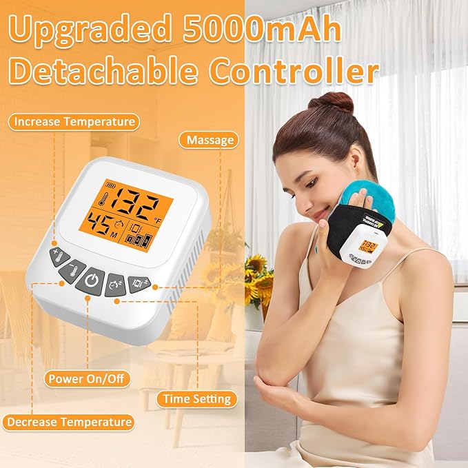 Cordless Multi Purpose Heating Pad with Massage for Muscle Joint Pain Relief, 5000mAh Battery Portable Handheld Heated Massager Pad for Neck, Face, Wrist, Hand(104℉-140℉)