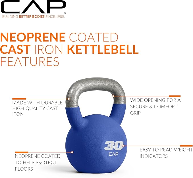 CAP Barbell Cast Iron Kettlebell - Coated Options, Singles and Sets, Multiple Weight Choices