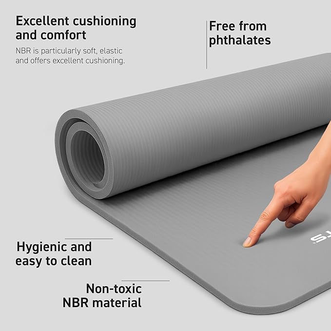 MSPORTS Yoga Mat Premium Non Slip Thick – Extra Comfortable Exercise Mat for Home Workouts, Pilates, Stretching & Gym – Cushioned NBR Foam, Gym Mat with Strap, for Women & Men