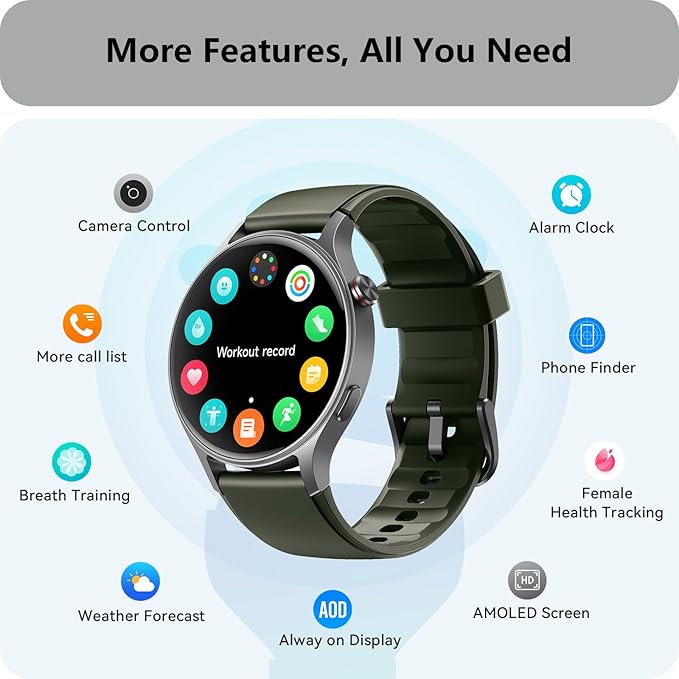 Smart Watch for Men Women, Answer/Make Call, AMOLED Ultra-Clear Screen Activity Trackers with Heart Rate/Sleep/SpO2 Monitor, Smartwatch for iPhone/Samsung/Android, 110+ Sport Modes, 3ATM Waterproof