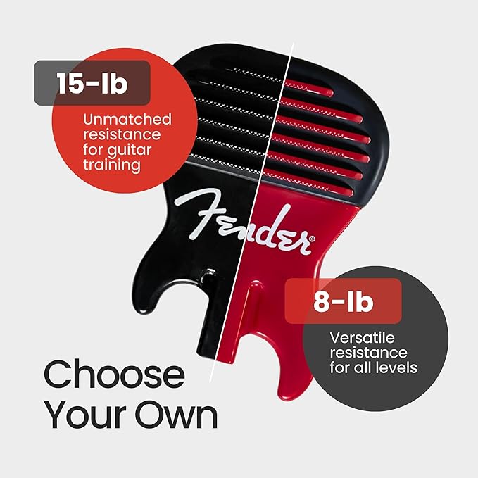FENDER Patented Callus Builder & Finger Strengthener – Resistance Finger Exerciser for Guitar, Bass & Violin – Guitar Finger Trainer & Grip Strength Tool – Ideal Guitar & Bass Accessories (Tensions: RED=8-Lbs; BLACK=15-Lbs)
