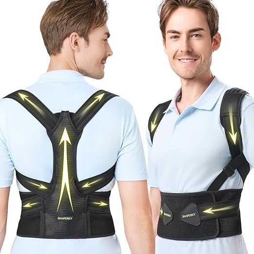 SHAPERKY Posture Corrector for Women and Men - Adjustable Upper Back Brace - Breathable Back Support straightener - Providing Pain Relief from Lumbar&Shoulder (S-M)