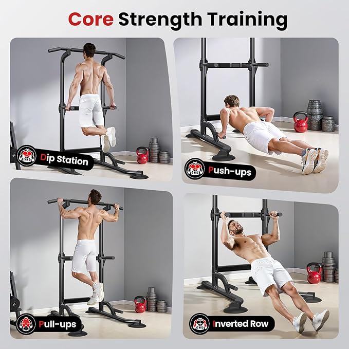 Dskeuzeew Pull Up Bar Free Standing for Multi-Function Home Gym Strength, Pull Up Dip Station Assistive Trainer Height Adjustable, Power Tower Training Heavy-Duty Fitness Equipment