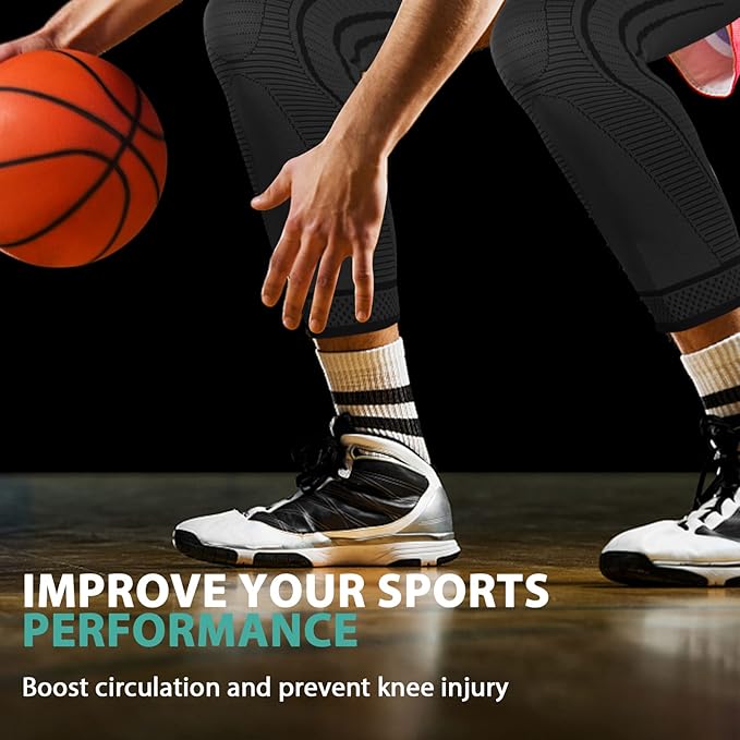 2 Pack Full Leg Compression Sleeves for Men And Women Long Knee Brace Support for Basketball, Running, Workout, Cycling, Sport
