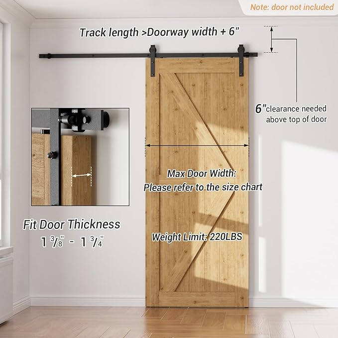 CCJH 9FT Sliding Barn Door Hardware Kit Heavy Duty for Max 55'' Wide Single Wooden Door