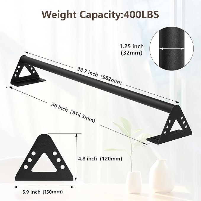 Wall Mounted Pull Up Bars Doorway, Heavy Duty Strength Training Pull-Up Bars for Doorframe, Support Beam or Joist Mount Thick Metal Sturdy Chin Up Bars 500 lbs