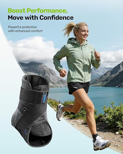 Rakiie Quick Lace Up Ankle Brace with 2 Metal Support Stays, Breathable Stabilizer for Sprained Ankle, Slim Fit Ankle Support for Men & Women, Sports, Running, Basketball (Black, XL)