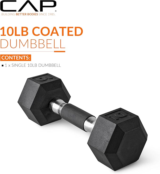 CAP Barbell Coated Hex Dumbbell Weight - Single | 10-120 lbs | Multiple Options