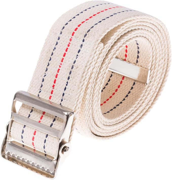 COW&COW Transfer and Gait Belt with Metal Buckle - Transfer Walking and Standing Assist Aid for Caregiver Nurse Therapist 2 inches (Beige with Stripes, 100)